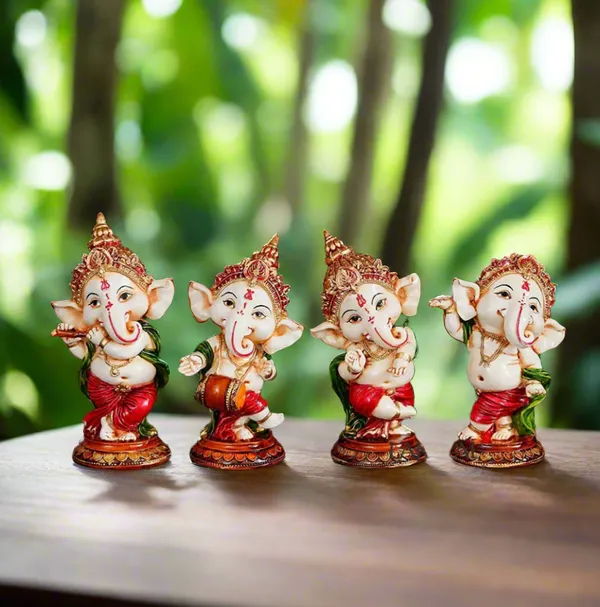 Multicolor_Handcrafted_Ganesha_Idols_(Set_Of_4)_For_Home_Decor
