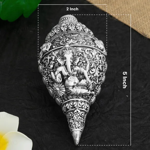 Silver_Antique_Ganesh_Shankh_(Conch)_999_Plated_For_Home_Decor