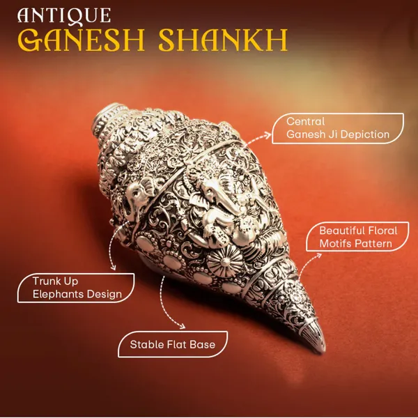 Silver_Antique_Ganesh_Shankh_(Conch)_999_Plated_For_Home_Decor