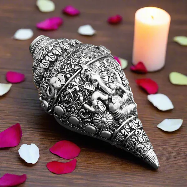 Silver_Antique_Ganesh_Shankh_(Conch)_999_Plated_For_Home_Decor