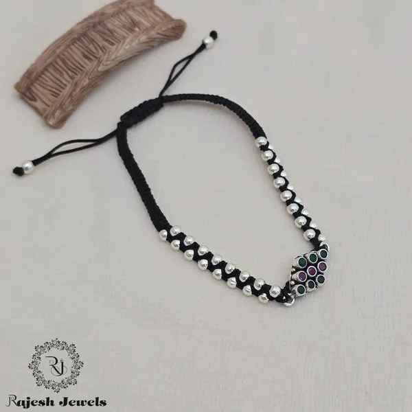 Black_Silver_Vibrant_Balled_Theard_Nazariya_Anklet_For_Women