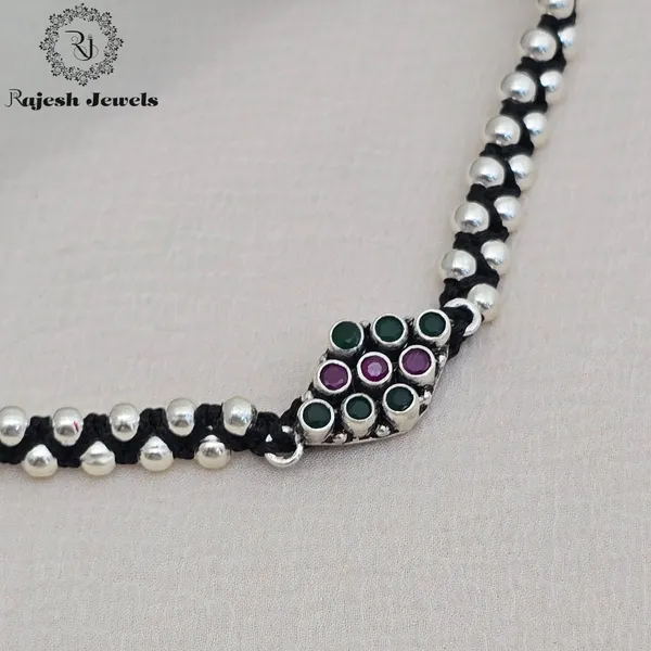 Black_Silver_Vibrant_Balled_Theard_Nazariya_Anklet_For_Women