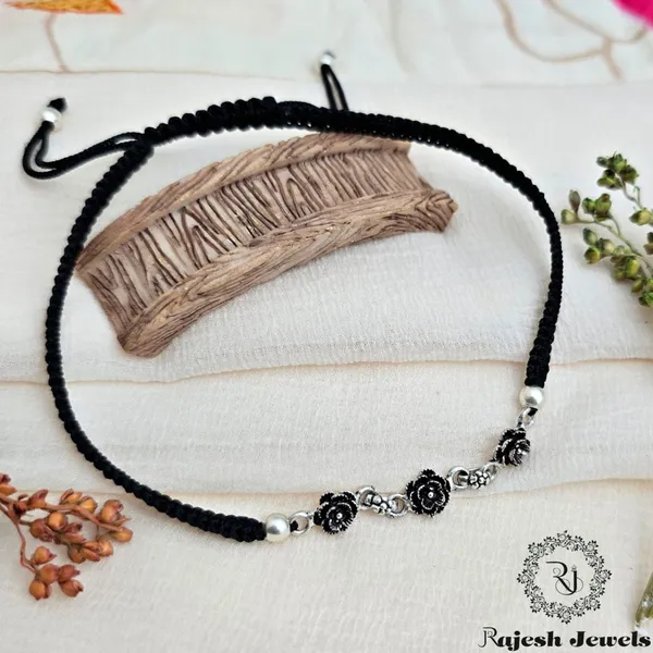 Black_Silver_Triple_Floral_Nazariya_Anklet_For_Women