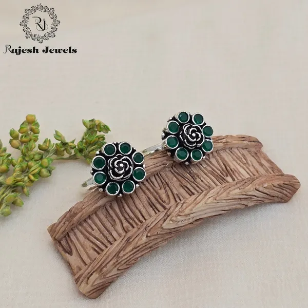Navy_Blue_Silver_Authentic_Floral_Cutstone_Toerings_For_Women