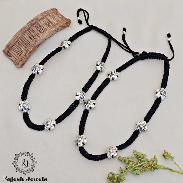 Black_Silver_Incredible_Floral_Silver_Nazariya_Anklet_For_Women