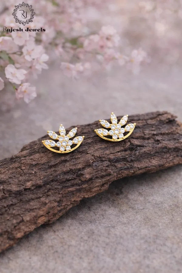 White_Silver_Gleaming_Cz_Gold_Polished_Studs_Earrings_For_Women