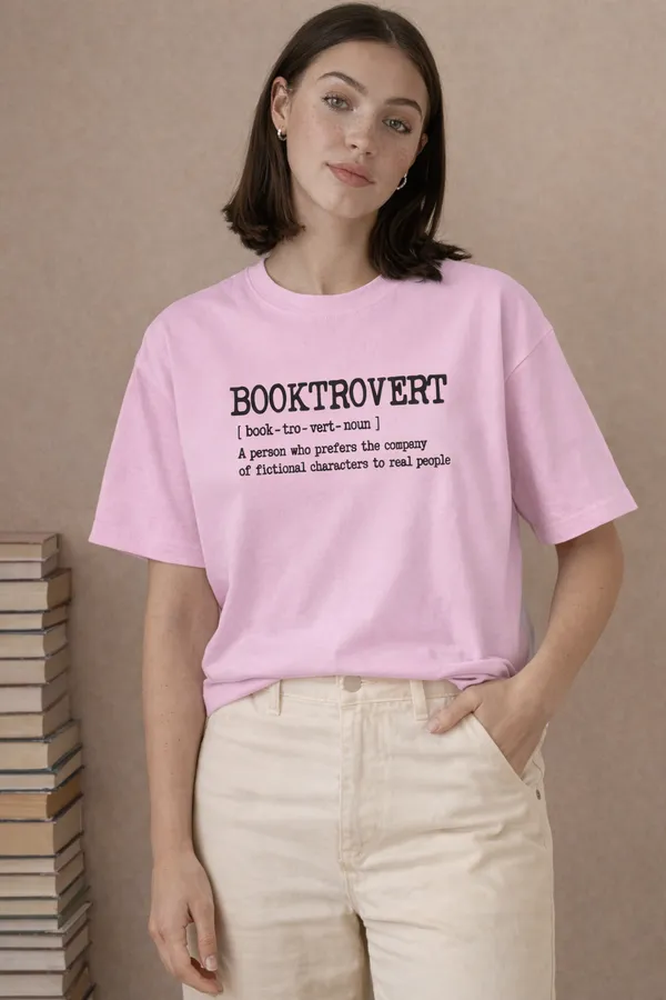 Booktrovert_Unisex_Tshirt_Pink