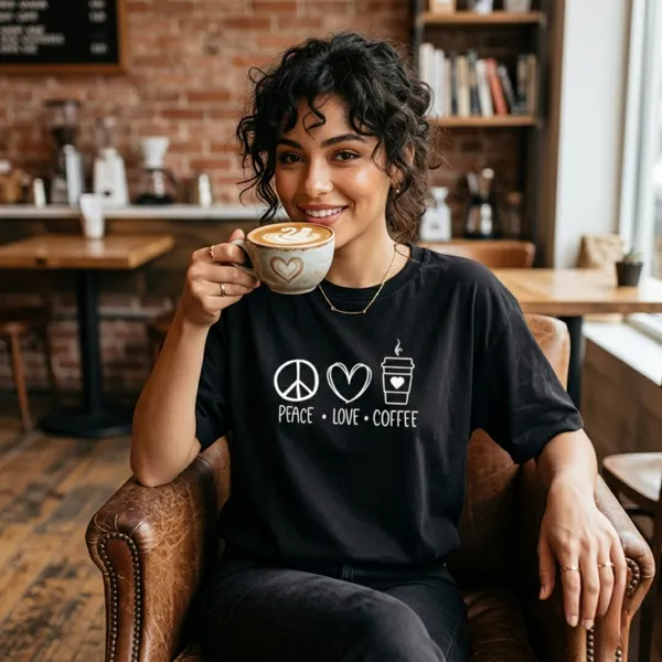 Peace_Love_Coffee_Unisex_Tshirt_Black