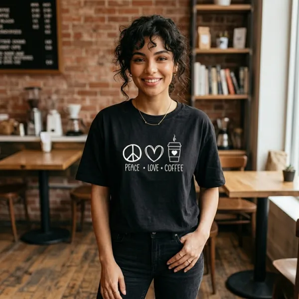 Peace_Love_Coffee_Unisex_Tshirt_Black