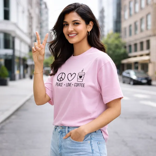 Peace_Love_Coffee_Unisex_Tshirt_Pink