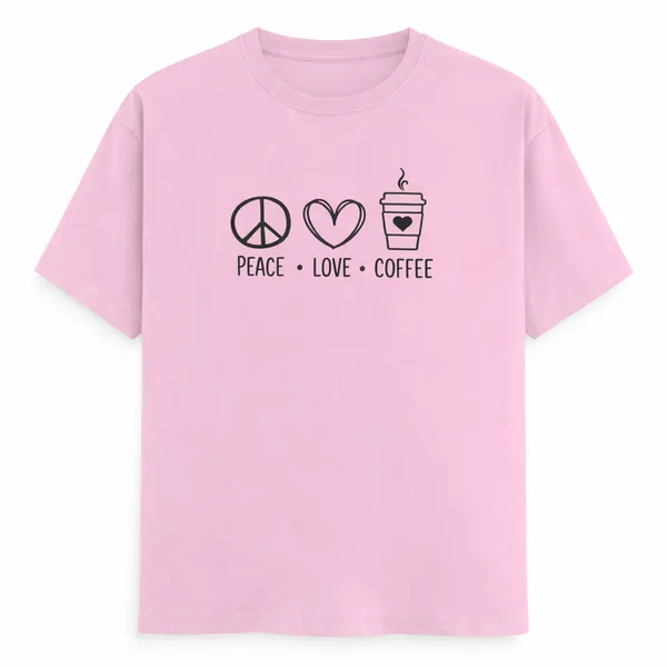 Peace_Love_Coffee_Unisex_Tshirt_Pink
