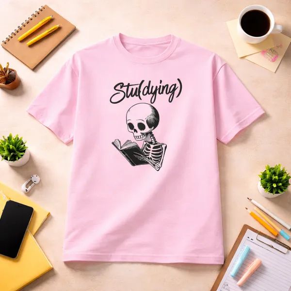 Studying_Unisex_Tshirt_Pink
