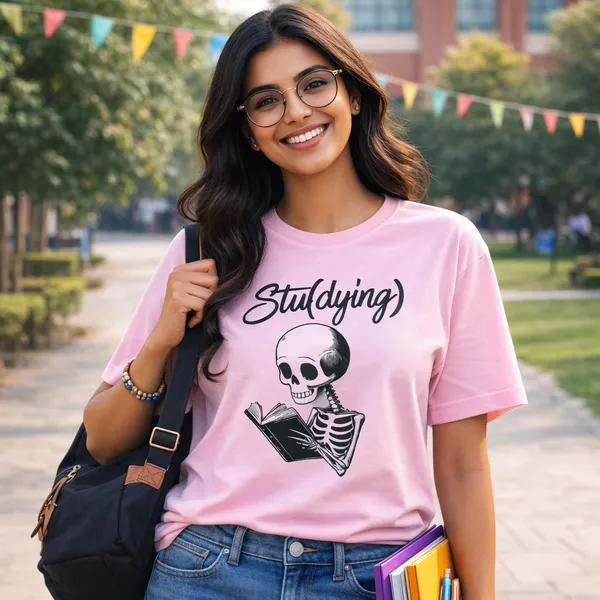 Studying_Unisex_Tshirt_Pink