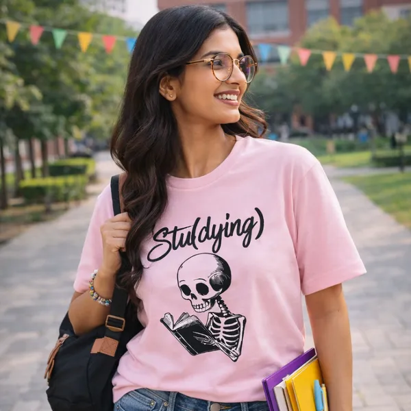 Studying_Unisex_Tshirt_Pink
