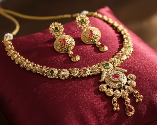 Antique_Matte_Gold_Temple_Necklace_Set_with_Earrings_|_Traditional_Kundan_Design