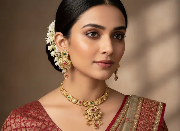 Antique_Matte_Gold_Temple_Necklace_Set_with_Earrings_|_Traditional_Kundan_Design