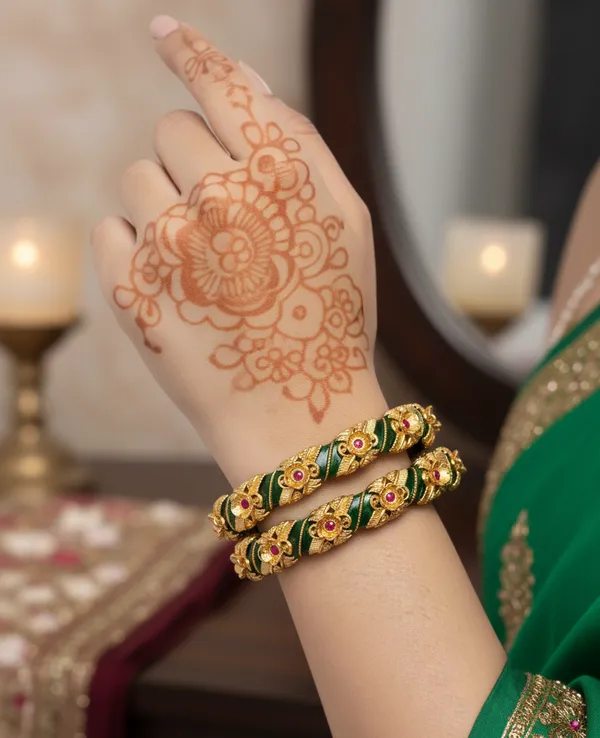 Handcrafted_Deep_Green_Resin_Kada_Set_with_Gold-Plated_Floral_Vine_Work