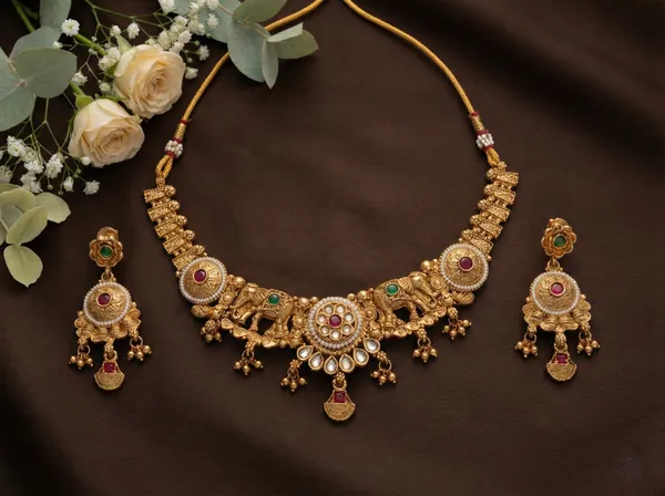 Royal_Antique_Gold_Temple_Necklace_Set_with_Kundan_&_Meenakari_Work