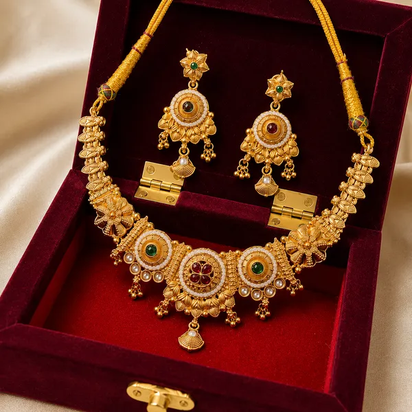 Traditional_Gold-Plated_Choker_Necklace_Set_with_Matching_Earrings_&_Premium_Red_Velvet_Gift_Box