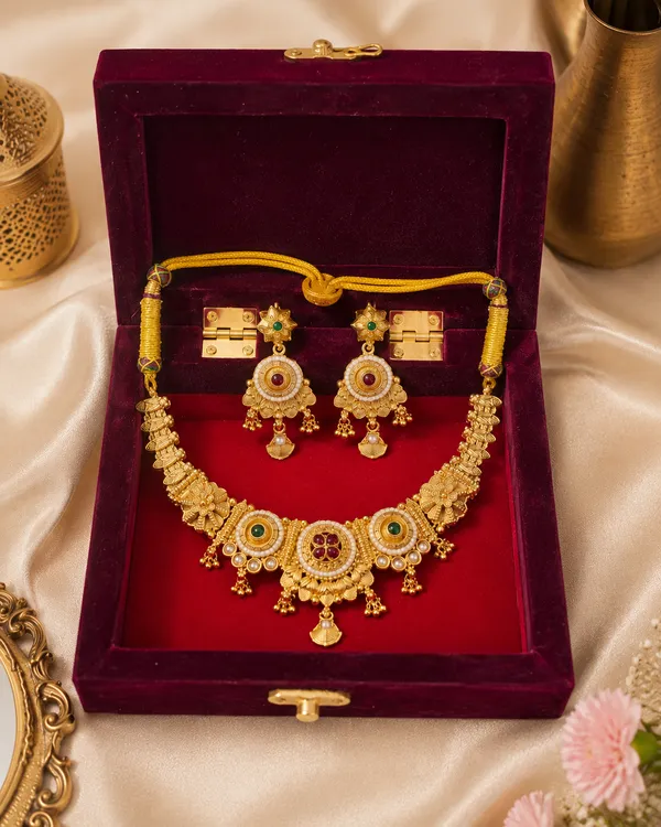 Traditional_Gold-Plated_Choker_Necklace_Set_with_Matching_Earrings_&_Premium_Red_Velvet_Gift_Box