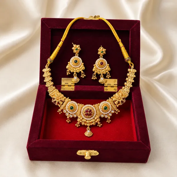 Traditional_Gold-Plated_Choker_Necklace_Set_with_Matching_Earrings_&_Premium_Red_Velvet_Gift_Box