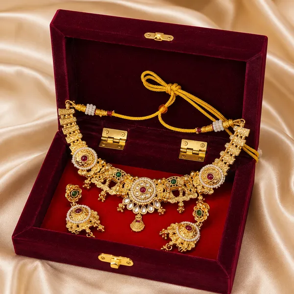 Antique_Matte_Gold_hathi_Choker_Jewellery_Set_with_Moti_Detailing_&_Luxury_Velvet_Gifting_Box