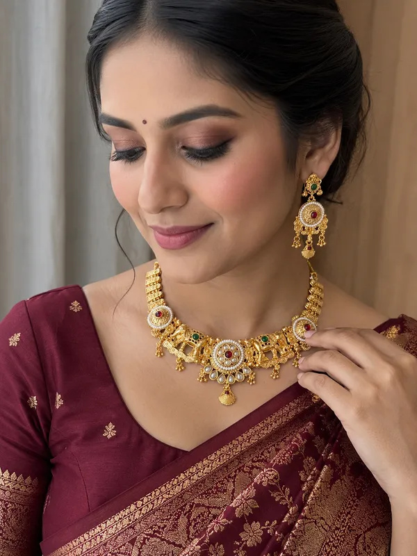 Antique_Matte_Gold_hathi_Choker_Jewellery_Set_with_Moti_Detailing_&_Luxury_Velvet_Gifting_Box