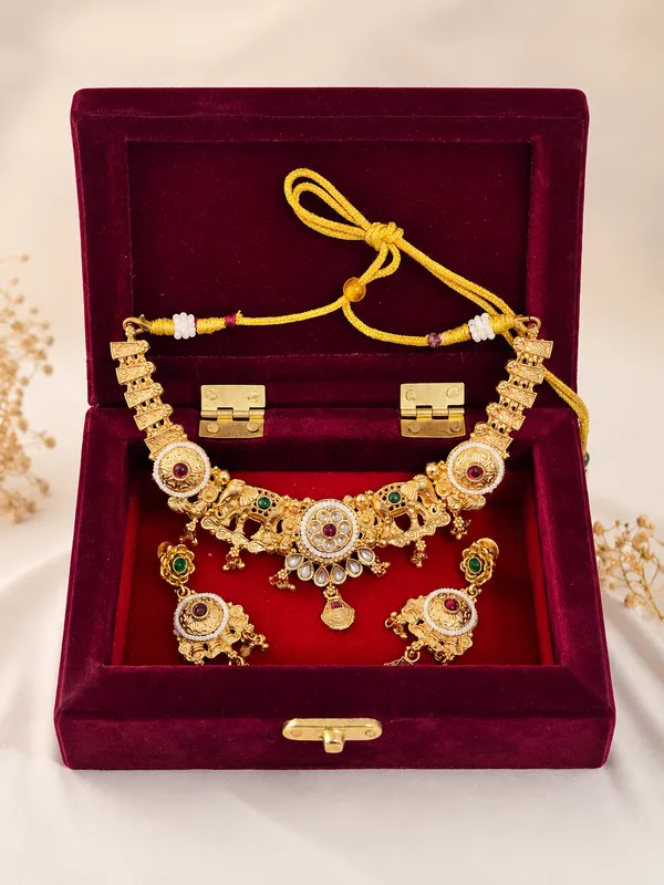 Antique_Matte_Gold_hathi_Choker_Jewellery_Set_with_Moti_Detailing_&_Luxury_Velvet_Gifting_Box