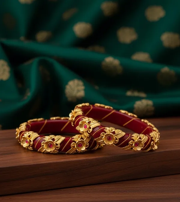 Exquisite_Gold-Plated_Brass_Maroon_Pola_Bangles_with_Floral_Filigree_&_Ruby_Accents_Set_of_2