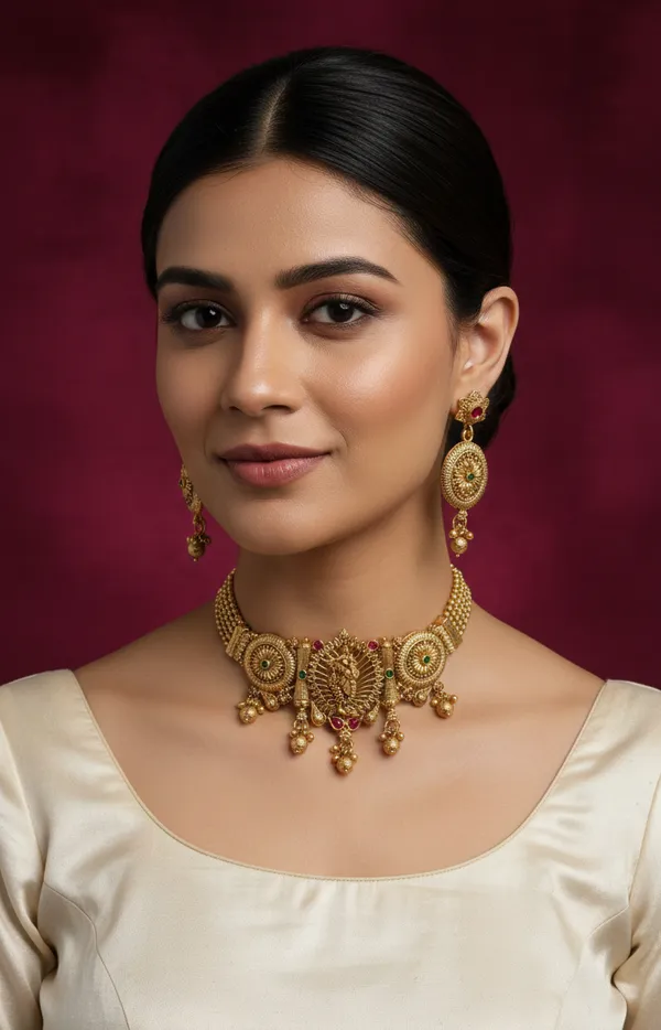 Divine_Krishna_Motif_Traditional_Gold-Tone_Choker_Necklace_Set_with_Earrings