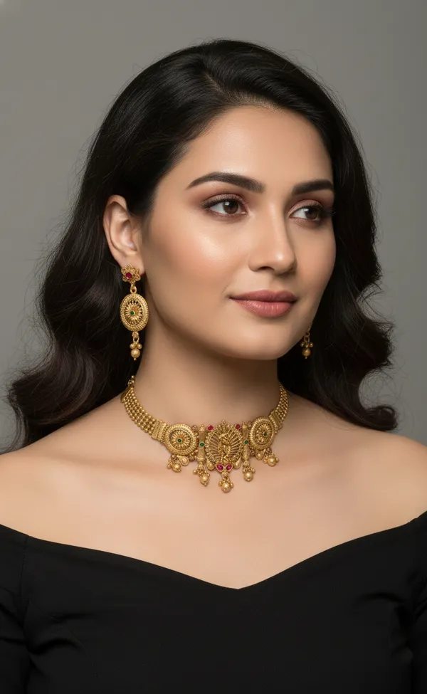 Divine_Krishna_Motif_Traditional_Gold-Tone_Choker_Necklace_Set_with_Earrings