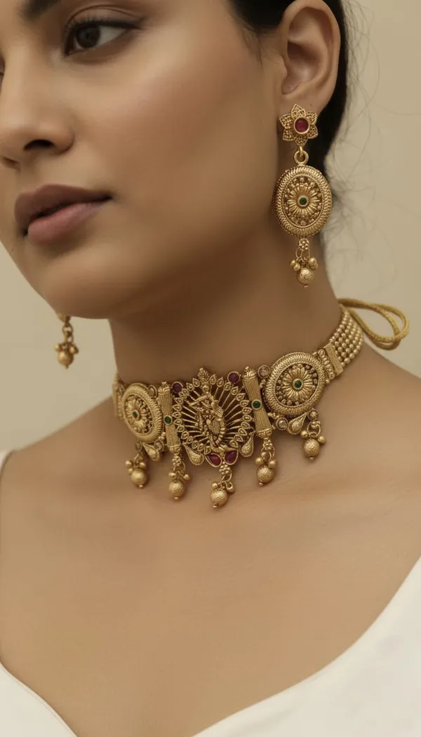 Divine_Krishna_Motif_Traditional_Gold-Tone_Choker_Necklace_Set_with_Earrings