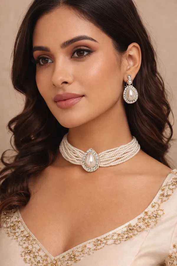 Premium_Pearl_Choker_Necklace_Set_with_Teardrop_Pendant_&_Matching_Earrings