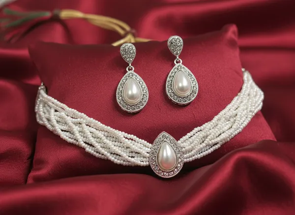 Premium_Pearl_Choker_Necklace_Set_with_Teardrop_Pendant_&_Matching_Earrings