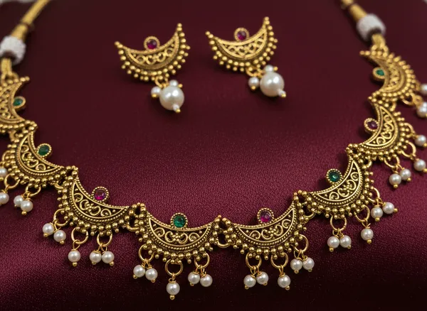 Traditional_Gold_Temple_Necklace_Set_with_Pearl_Drops_&_Color_Stones