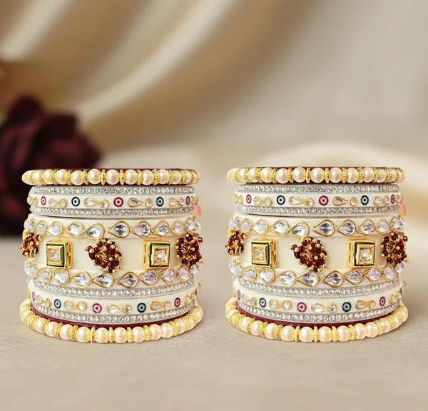 White_Chandani_Handcrafted_Indian_Wedding_Bangle_Set_For_Women