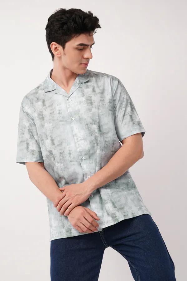 Grey_Abstract_Textured_Short_Sleeve_Shirt_For_Men