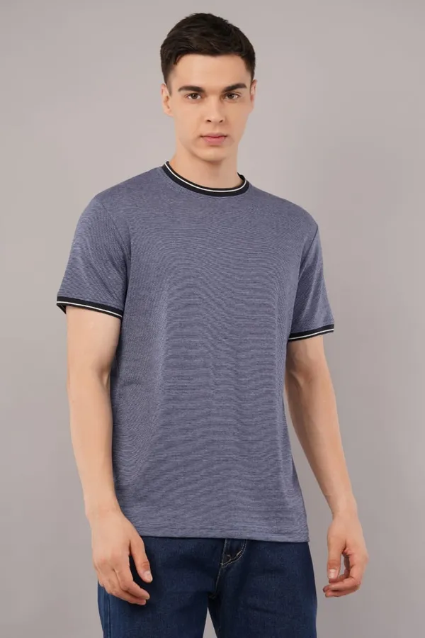 Blue_Crew_Neck_Contrast_Trim_T-Shirt_For_Men