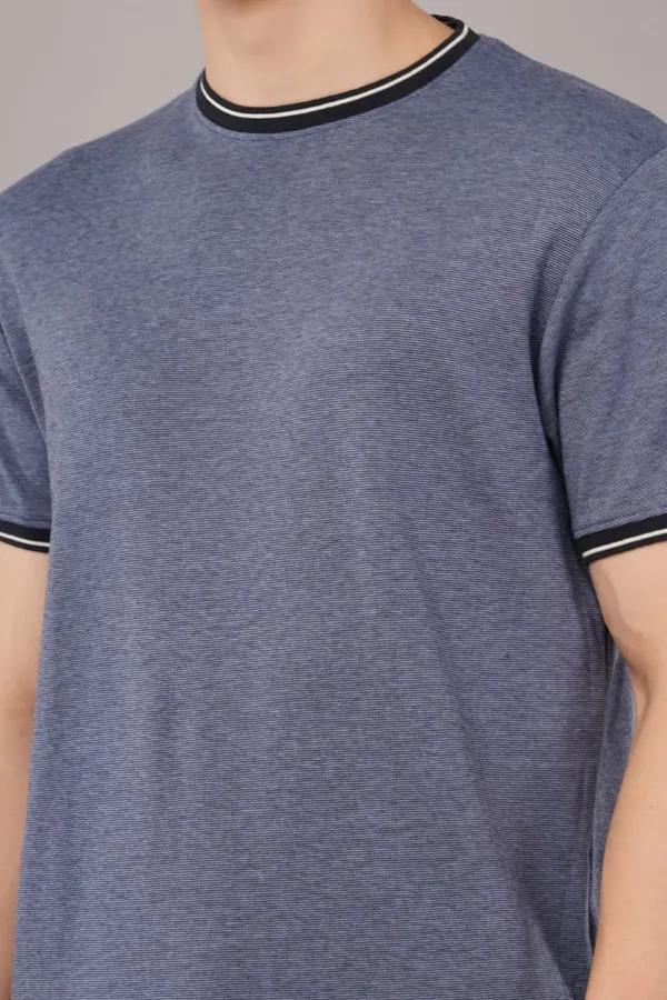 Blue_Crew_Neck_Contrast_Trim_T-Shirt_For_Men