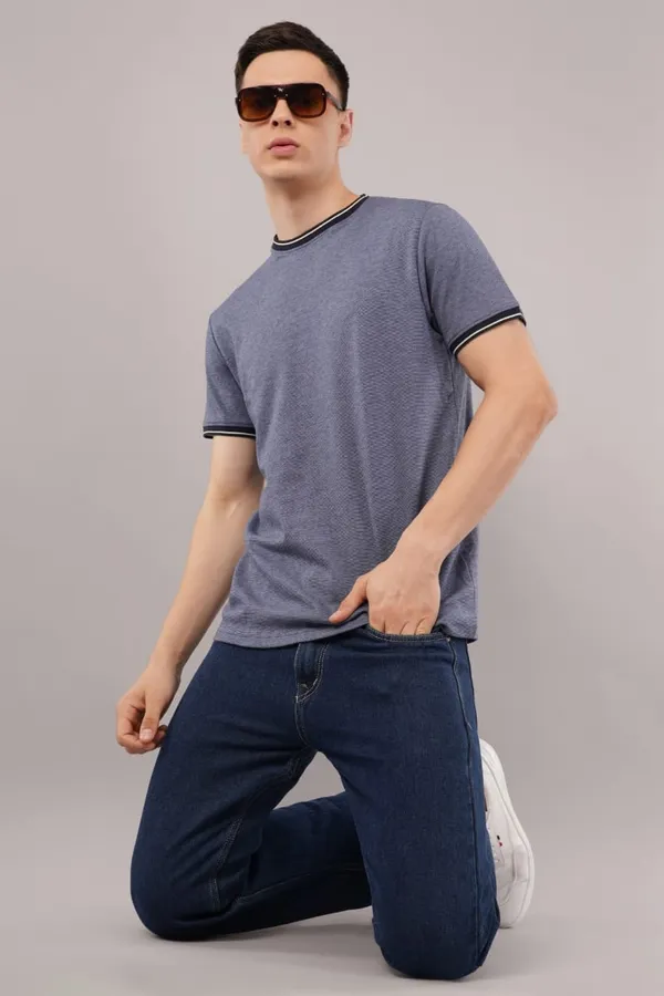 Blue_Crew_Neck_Contrast_Trim_T-Shirt_For_Men
