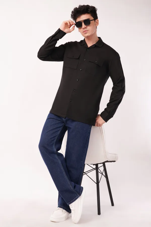 Black_Double_Pocket_Cotton_Full_Sleeves_Shirt_For_Men