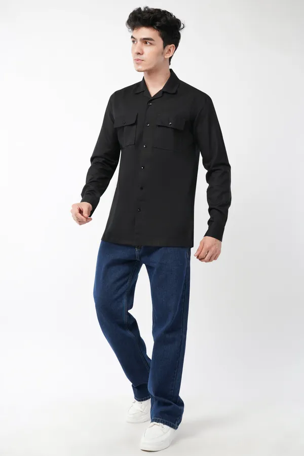 Black_Double_Pocket_Cotton_Full_Sleeves_Shirt_For_Men