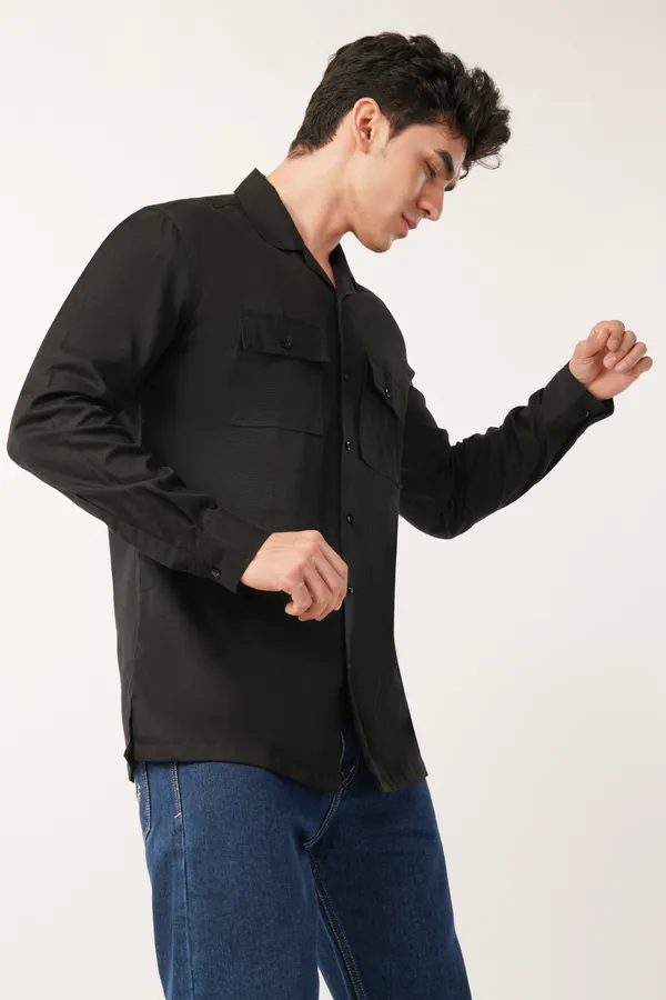 Black_Double_Pocket_Cotton_Full_Sleeves_Shirt_For_Men