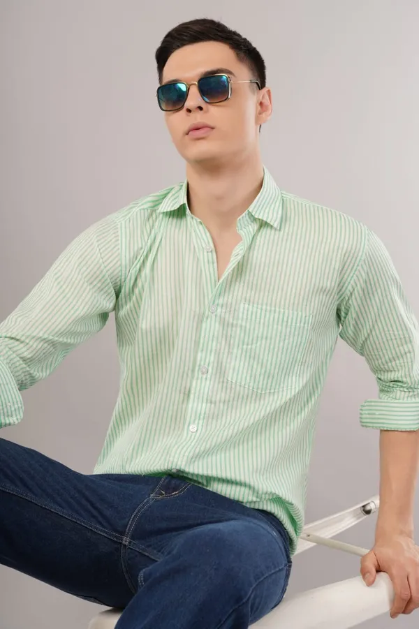 Mint_Green_Striped_Cotton_Shirt_For_Men