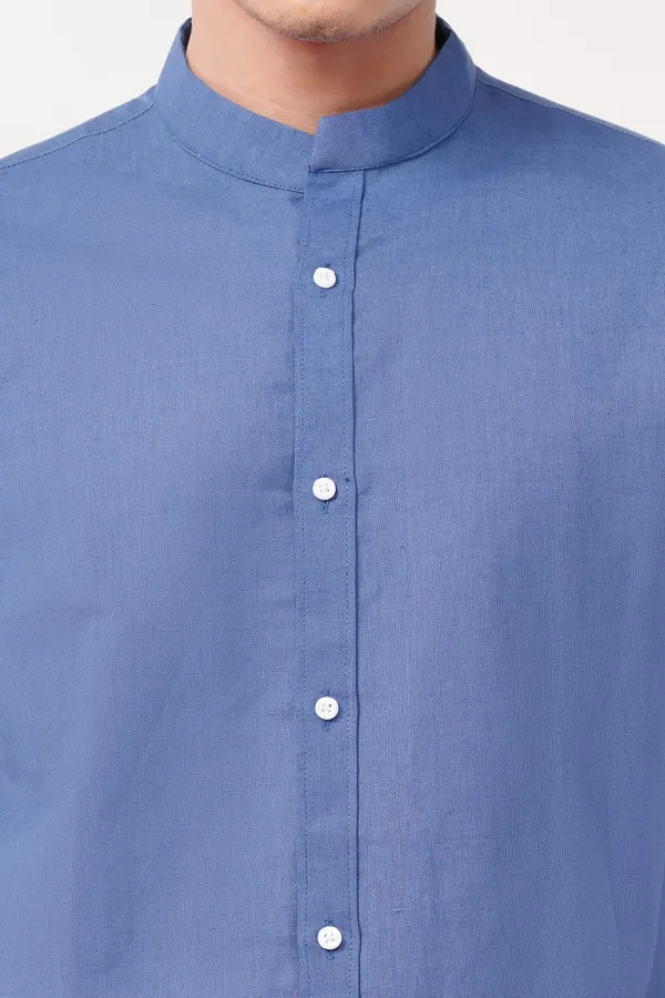 Royal_Blue_Pure_Linen_Short-Sleeve_Shirt_For_Men
