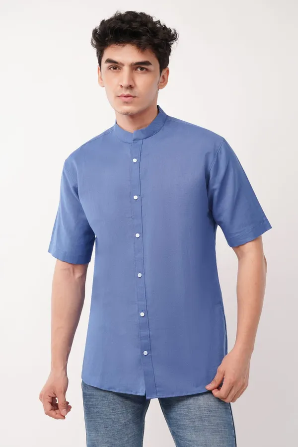 Royal_Blue_Pure_Linen_Short-Sleeve_Shirt_For_Men