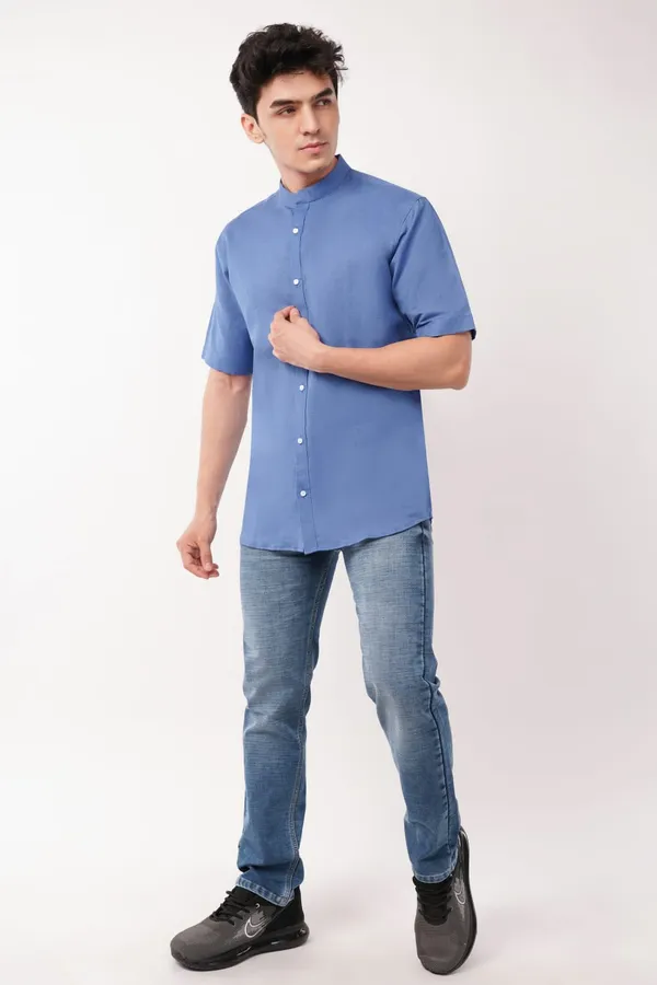 Royal_Blue_Pure_Linen_Short-Sleeve_Shirt_For_Men