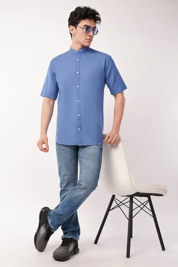 Royal_Blue_Pure_Linen_Short-Sleeve_Shirt_For_Men