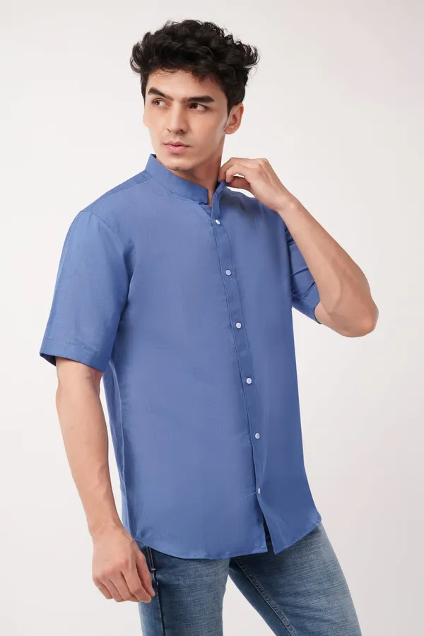 Royal_Blue_Pure_Linen_Short-Sleeve_Shirt_For_Men