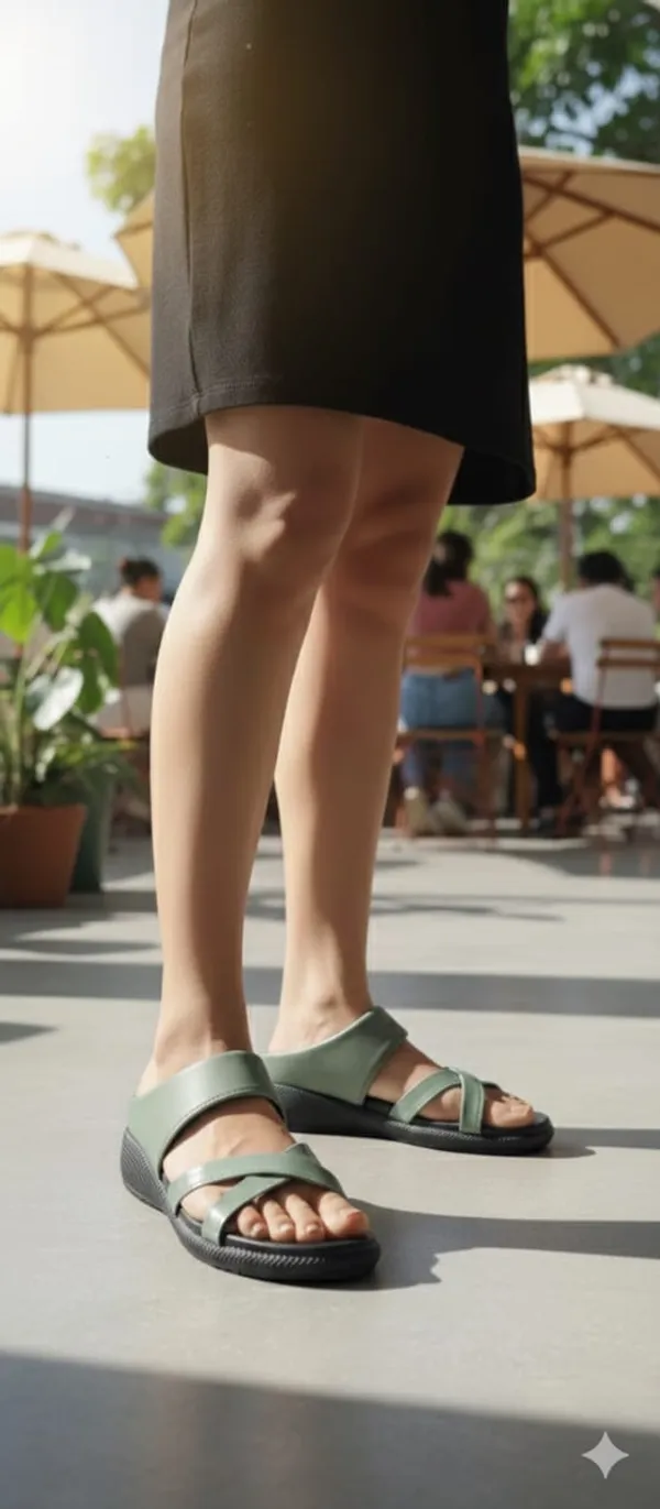 Green(_X_2_Pata)_Faux_Leather_Premium_&_Elegant_Casual_Flat_Sandal_For_Women